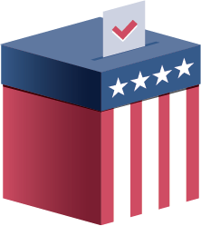Image of a ballot box with ballot being placed inside.